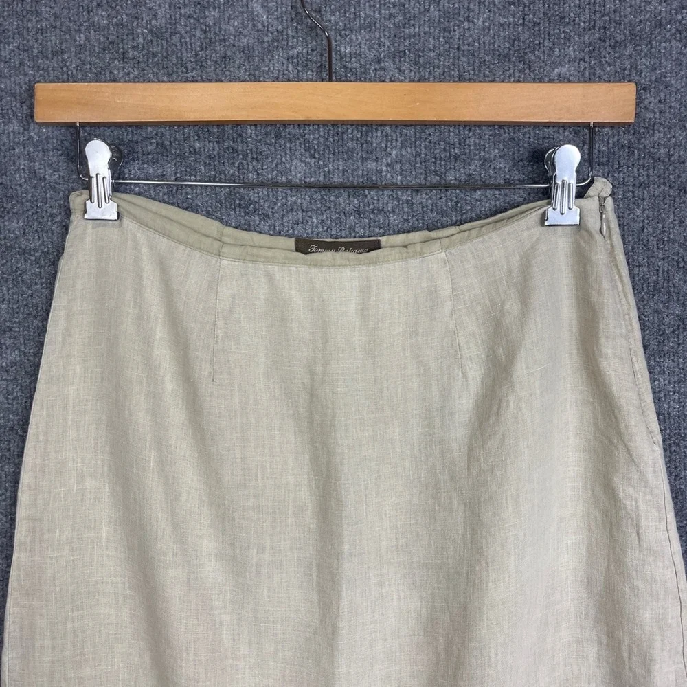 Tommy Bahama 100% Linen Skirt Womens 4 Beige Excellent Ruffle Hem Side Zip Lined